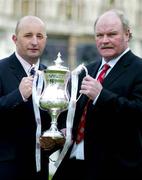 10 March 2005; Mick Neville, First team coach, Shelbourne FC with Ronnie McFaul, manager, Portadown FC, at the launch of the 2005 Setanta Cup. Linenhall Library, Belfast. Picture credit; Oliver McVeigh / SPORTSFILE