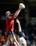 14 December 2013; Paul O'Connell, Munster, wins possession in a lineout ahead of Sebastien Vahaamahina, Perpignan. Heineken Cup 2013/14, Pool 6, Round 4, Perpignan v Munster. Stade Aimé Giral, Perpignan, France. Picture credit: Diarmuid Greene / SPORTSFILE