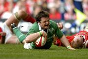 19 March 2005; Marcus Horan, Ireland, scores his sides first try against Wales. RBS Six Nations Championship 2005, Wales v Ireland, Millennium Stadium, Cardiff, Wales. Picture credit; Brendan Moran / SPORTSFILE