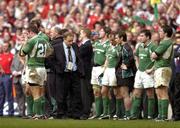 19 March 2005; A dejected Ireland coach Eddie O'Sullivan with some of his players after defeat to Wales. RBS Six Nations Championship 2005, Wales v Ireland, Millennium Stadium, Cardiff, Wales. Picture credit; Brendan Moran / SPORTSFILE