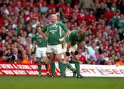 19 March 2005; Ireland's John Hayes and Paul O'Connell, right, look on during the final moments of the game. RBS Six Nations Championship 2005, Wales v Ireland, Millennium Stadium, Cardiff, Wales. Picture credit; Pat Murphy / SPORTSFILE