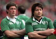 19 March 2005; Dejected Ireland players Ronan O'Gara, left, and Shane Byrne after the game. RBS Six Nations Championship 2005, Wales v Ireland, Millennium Stadium, Cardiff, Wales. Picture credit; POOL via SPORTSFILE
