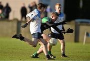 19 December 2013; Fergal Stack, Maynooth Post Primary, in action against Oisin Quinn, St Benildus College. Dublin Schools Senior “A” Football Final, St Benildus College v Maynooth Post Primary. O'Toole Park, Crumlin, Dublin. Picture credit: Barry Cregg / SPORTSFILE