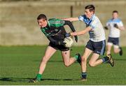 19 December 2013; Oisin Quinn, St Benildus College, in action against Diarmuid Cullen, Maynooth Post Primary. Dublin Schools Senior “A” Football Final, St Benildus College v Maynooth Post Primary. O'Toole Park, Crumlin, Dublin. Picture credit: Piaras Ó Mídheach / SPORTSFILE