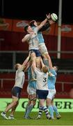 20 December 2013; Joe McSwiney, Cork Constitution, contests a lineout against Shane Buckley, Garryowen. ODM Financial Munster Senior Cup Final, Garryowen v Cork Constitution, Thomond Park, Limerick. Picture credit: Diarmuid Greene / SPORTSFILE