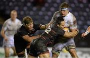 20 December 2013; Jordi Murphy, Leinster, is tackled by Dave Denton, left, and Ben Atiga, Edinburgh. Celtic League 2013/14, Round 10, Edinburgh v Leinster, Murrayfield, Edinburgh, Scotland. Picture credit: Stephen McCarthy / SPORTSFILE