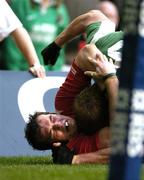19 March 2005; Paul O'Connell, Ireland, in a tussle with Robert Sidoli, Wales, during the second half. RBS Six Nations Championship 2005, Wales v Ireland, Millennium Stadium, Cardiff, Wales. Picture credit; Brendan Moran / SPORTSFILE