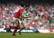 19 March 2005; Ronan O'Gara, Ireland, in action against Stephen Jones, Wales. RBS Six Nations Championship 2005, Wales v Ireland, Millennium Stadium, Cardiff, Wales. Picture credit; Brendan Moran / SPORTSFILE