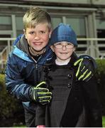 28 December 2013; Leinster fans, Liam Orr, age 9, from London, left, and Esme Corcoran, age 5, from Dundalk Co. Louth, ahead of the match. Celtic League 2013/14, Round 11. Leinster v Ulster, RDS, Ballsbridge, Dublin. Picture credit: Piaras Ó Mídheach / SPORTSFILE