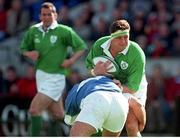 10 April 1999; Dion O'Cuinneagain, Ireland, in action against Giampiero De Carli, Italy. International rugby friendly, Ireland v Italy, Lansdowne Road, Dublin. Picture credit: Brendan Moran / SPORTSFILE