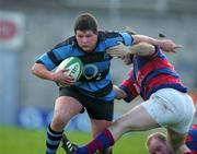 26 March 2005; Les Hogan, Shannon, is tackled by John Duffy, Clontarf. AIB All Ireland League 2004-2005, Division 1, Shannon v Clontarf, Thomond Park, Limerick. Picture credit; Kieran Clancy / SPORTSFILE