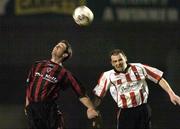 1 April 2005; Fergal Harkin, Bohemians, in action against Sean Hargan, Derry City. eircom League, Premier Division, Bohemians v Derry City, Dalymount Park, Dublin. Picture credit; Brian Lawless / SPORTSFILE