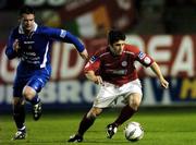 1 April 2005; Wesley Hoolahan, Shelbourne, in action against Paul Crowley, Waterford United. eircom League, Premier Division, Shelbourne v Waterford United, Tolka Park, Dublin. Picture credit; David Maher / SPORTSFILE