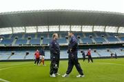 2 April 2005; Munster's Anthony Foley, right and Frankie Sheahan walk around Anoeta Stadium before tomorrows Heineken Cup Quarter Final against Biarritz. San Sebastian, Spain. Picture credit; Damien Eagers / SPORTSFILE