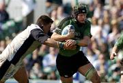 2 April 2005; Andrew Farley, Connacht, is tackled by Steve Hanley, Sale Sharks. European Challenge Cup 2004-2005, Semi-Final, Connacht v Sale Sharks, Sportsground, Galway. Picture credit; Pat Murphy / SPORTSFILE
