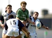 2 April 2005; Matt Moyston, Connacht, is tackled by Jason Robinson, 15 and Bryan Redpath, Sale Sharks. European Challenge Cup 2004-2005, Semi-Final, Connacht v Sale Sharks, Sportsground, Galway. Picture credit; Pat Murphy / SPORTSFILE