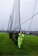 5 January 2014; Eddie Habberlin leads a team of officials, from Geraldine O’Hanrahans Club, as they pull out the net behind the town goal in preparation for today's game. Bord na Mona O'Byrne Cup, Group A, Round 1, Wexford v Laois, Geraldine O’Hanrahans GAA Club, O'Kennedy Park, New Ross, Co. Wexford. Picture credit: Ray McManus / SPORTSFILE