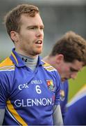 5 January 2014; Fergal Reilly, Longford, wearing the mandatory gumshield during the national anthem. Bord na Mona O'Byrne Cup, Group B, Round 1, Carlow v Longford, Dr. Cullen Park, Carlow. Picture credit: Matt Browne / SPORTSFILE