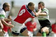 14 August 1999; David Corkery, Munster, is tackled by Conor McGuinness, left, and Eric Elwood, Connacht. Interprovincial Rugby Championship, Connacht v Munster, The Sportsground, Galway. Picture credit: Brendan Moran / SPORTSFILE