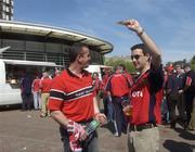 3 April 2005; A Munster supporter attempts to sell a ticket before the match. Heineken European Cup 2004-2005, Quarter-Final, Biarritz Olympique v Munster, Anoeta Stadium, San Sebastian, Spain. Picture credit; Damien Eagers / SPORTSFILE