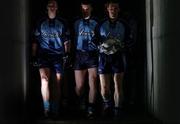 3 April 2005;  Dublin players left to right, Barry Cahill, Darren Homan and Paddy Christie, walk through a tunnel for the start of the game. Allianz National Football League, Division 1A, Offaly v Dublin, O'Connor Park, Tullamore, Co. Offaly. Picture credit; David Maher / SPORTSFILE