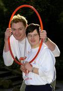6 April 2005; Special Olympics Athlete Anne Foley, star of the new Special Olympics advertising campaign, with European 400m Gold medal winner David Gillick at the launch of Get Up, Get Out, and GO - a major fundraising and recruitment drive for Special Olympics Ireland to help recruit 8,000 new athletes by 2007. Iveagh Gardens, Harcourt St., Dublin. Picture credit; Ray McManus / SPORTSFILE
