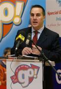 6 April 2005; David McRedmond, eircom, speaking at the launch of Get Up, Get Out, and GO - a major fundraising and recruitment drive for Special Olympics Ireland to help recruit 8,000 new athletes by 2007. Iveagh Gardens, Harcourt St., Dublin. Picture credit; Ray McManus / SPORTSFILE