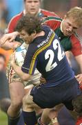 2 April 2005; Gordon D'Arcy, Leinster, is tackled by Lewis Moody, Leicester. Heineken European Cup 2004-2005, Quarter-Final, Leinster v Leicester, Lansdowne Road, Dublin. Picture credit; Brendan Moran / SPORTSFILE