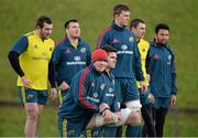 7 January 2014; Munster players, from left to right, James Cronin, Niall Scannell, Peter O'Mahony, Billy Holland, Dave Foley, Felix Jones and Casey Laulala during squad training ahead of their Heineken Cup 2013/14, Pool 6, Round 5, game against Gloucester on Saturday. Munster Rugby Squad Training, University of Limerick, Limerick. Picture credit: Diarmuid Greene / SPORTSFILE