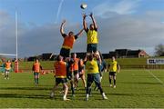 7 January 2014; Munster's Dave Foley wins possession in a lineout ahead of Ian Nagle during squad training ahead of their Heineken Cup 2013/14, Pool 6, Round 5, game against Gloucester on Saturday. Munster Rugby Squad Training, University of Limerick, Limerick. Picture credit: Diarmuid Greene / SPORTSFILE