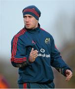 7 January 2014; Munster's JJ Hanrahan sits out squad training ahead of their Heineken Cup 2013/14, Pool 6, Round 5, game against Gloucester on Saturday. Munster Rugby Squad Training, University of Limerick, Limerick. Picture credit: Diarmuid Greene / SPORTSFILE