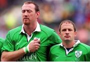 28 August 1999; Trevor Brennan, left, and David Humphreys pictured before the match. Rugby International, Ireland v Argentina, Lansdowne Road, Dublin. Picture credit: Brendan Moran / SPORTSFILE