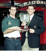 10 June 1999; Ireland captain Dion O'Cuinneagain with Australia captain David Wilson, left, at the launch of the Lansdowne Cup. Lansdowne Cup Launch, P.J. O'Brien's Irish Pub, Brisbane, Queensland, Australia. Picture credit: Matt Browne / SPORTSFILE