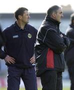 3 April 2005; Tyrone manager Mickey Harte, right, and Kerry manager Jack O'Connor watch their respective sides in the closing stages of the game. Allianz National Football League, Division 1A, Kerry v Tyrone, Fitzgerald Stadium, Killarney, Co. Kerry. Picture credit; Brendan Moran / SPORTSFILE