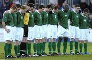 8 April 2005; The Finn Harps players stand for a minutes silence before the game in homnour of Pope John Paul II. eircom League, Premier Division, St. Patrick's Athletic v Finn Harps, Richmond Park, Dublin. Picture credit; Pat Murphy / SPORTSFILE