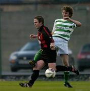 8 April 2005; Dessie Baker, Longford Town, in action against Patrick McCourt, Shamrock Rovers. eircom League, Premier Division, Shamrock Rovers v Longford Town, Dalymount Park, Dublin. Picture credit; Brian Lawless / SPORTSFILE