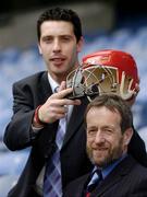 13 April 2005; GAA President Sean Kelly at the launch of Mycro's new helmet which was designed by Cork hurler Ronan Curran, left. Croke Park, Dublin. Picture credit; David Maher / SPORTSFILE