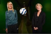 8 January 2014; Republic of Ireland Women’s National Team manager Sue Ronan, right, with Republic of Ireland Women’s International Stephanie Roche following the Squad Announcement. FAI Headquarters, Abbotstown, Dublin. Picture credit: David Maher / SPORTSFILE