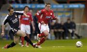 15 April 2005; Richie Baker, Shelbourne, in action against Keith Dunne, St. Patrick's Athletic. eircom League, Premier Division, Shelbourne v St. Patrick's Athletic, Tolka Park, Dublin. Picture credit; Brian Lawless / SPORTSFILE