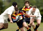 16 April 2005; Niall Ronan, Lansdowne, is tackled by Martin Garvey, left and Killian O'Neill, Dublin University. AIB All Ireland League 2004-2005, Division 1, Lansdowne v Dublin University, Lansdowne Road, Dublin. Picture credit; Matt Browne / SPORTSFILE