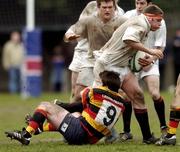 16 April 2005; Killian O'Neill, Dublin University, is tackled by Shane Whelan, Lansdowne. AIB All Ireland League 2004-2005, Division 1, Lansdowne v Dublin University, Lansdowne Road, Dublin. Picture credit; Matt Browne / SPORTSFILE