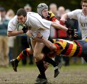 16 April 2005; Brian Hastings, Dublin University, is tackled by Killian Kennedy, left and Andy Tallon, Lansdowne. AIB All Ireland League 2004-2005, Division 1, Lansdowne v Dublin University, Lansdowne Road, Dublin. Picture credit; Matt Browne / SPORTSFILE