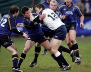 16 April 2005; Andy Henderson, Glasgow Rugby, is tackled by David Howell, centre, Victor Costello and Gordon D'Arcy, left, Leinster. Celtic League 2004-2005, Pool 1, Glasgow Rugby v Leinster, Hughenden, Glasgow, Scotland. Picture credit; Gordon Fraser / SPORTSFILE