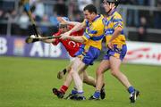 17 April 2005; Brian Quinn and Conor Plunkett, Clare, in action against Kieran Murphy, Cork. Allianz National Hurling League, Division 1, Round 2, Clare v Cork, Cusack Park, Ennis, Co. Clare. Picture credit; Kieran Clancy / SPORTSFILE