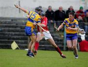 17 April 2005; John Gardiner, Cork, in action against Tony Carmody, Clare. Allianz National Hurling League, Division 1, Round 2, Clare v Cork, Cusack Park, Ennis, Co. Clare. Picture credit; Kieran Clancy / SPORTSFILE