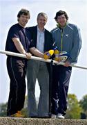 21 April 2005; Building on the success of its relationship with the GPA (Gaelic Players Association), Club Energise Sport has signed an exclusive deal with IRUPA. Club Energise Sport is now the Official Sports Drink to The Irish Rugby Union Players Association. Pictured at the announcement are Leinster, Ireland and Lions players Gordon D'Arcy, left, and Shane Horgan right, with Niall Woods, Chief Executive of IRUPA. Old Belvedere, Anglesea Road, Dublin. Picture credit; Brendan Moran / SPORTSFILE