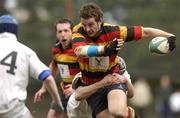 16 April 2005; Aidan McCullen, Lansdowne, is tackled by Jamie Heaslip, Dublin University. AIB All Ireland League 2004-2005, Division 1, Lansdowne v Dublin University, Lansdowne Road, Dublin. Picture credit; Matt Browne / SPORTSFILE