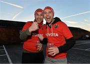 11 January 2014; Munster supporters Aedan Gershom Knight, left, and Seamus Ephraim Knight, from Aylesbury, England, before the game. Heineken Cup 2013/14, Pool 6, Round 5, Gloucester v Munster, Kingsholm, Gloucester, England. Picture credit: Diarmuid Greene / SPORTSFILE