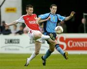 22 April 2005; Gerard Rowe, St. Patrick's Athletic, in action against Alan McNally, UCD. eircom League, Premier Division, St. Patrick's Athletic v UCD, Richmond Park, Dublin. Picture credit; Matt Browne / SPORTSFILE