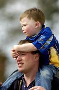 24 April 2005; Clare fan Darragh Whelan, twelve and a half years old, watches the game against Wexford with his dad Donal. Allianz National Hurling League, Division 1, Round 3, Wexford v Clare, Wexford Park, Wexford. Picture credit; Matt Browne / SPORTSFILE
